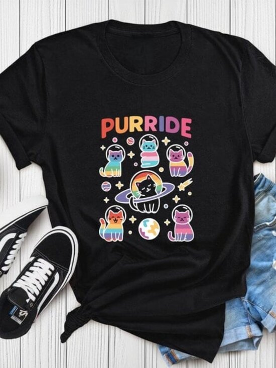 Tops - Rainbow Cat Tshirt, Kindness Tee, Funny Cat Shirt, LGBTQ Pride Shirt Gift